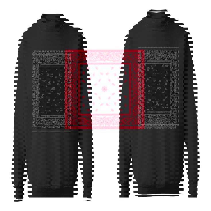 メンズ ブラックレッドバンダナプリントtシャツ ペイズリー柄 レッドラグ スウェットシャツ