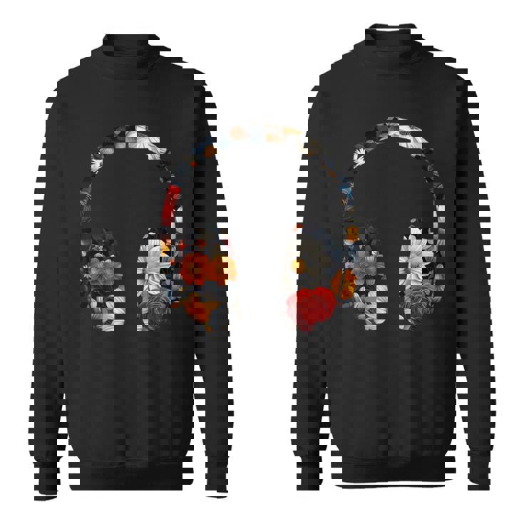 ヘッドフォンのシルエット 花柄 ボタニカル・フラワー スウェットシャツ