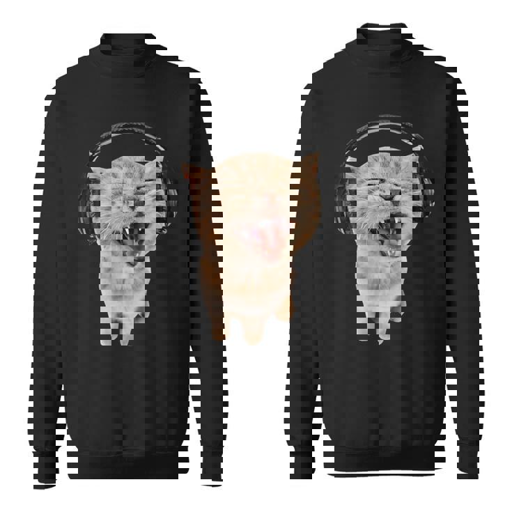 ヘッドフォン付き猫 ミーム スウェットシャツ