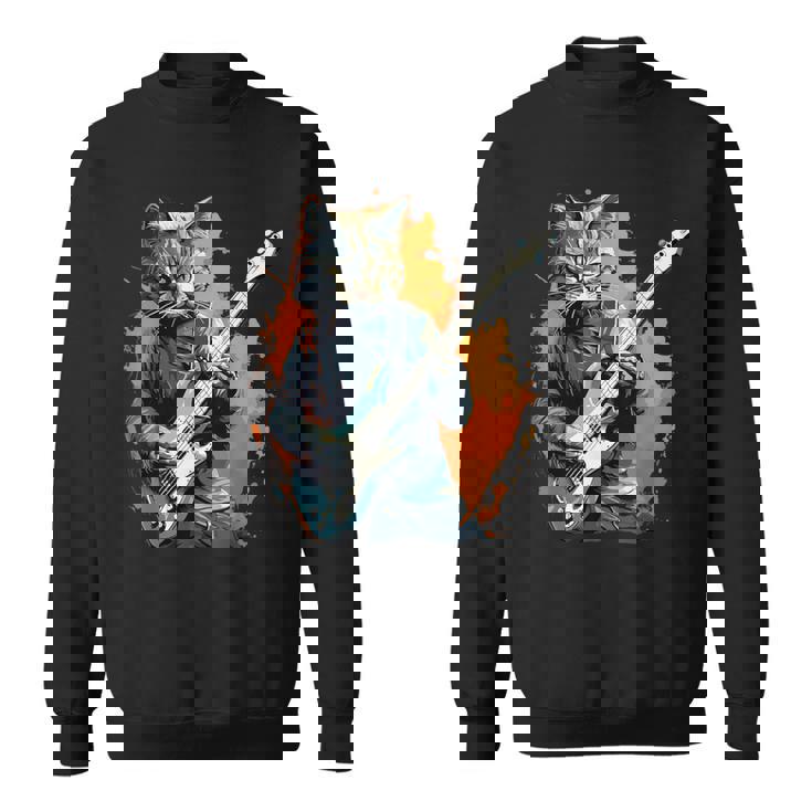ベースギター 音楽 猫 ギターを弾く スウェットシャツ