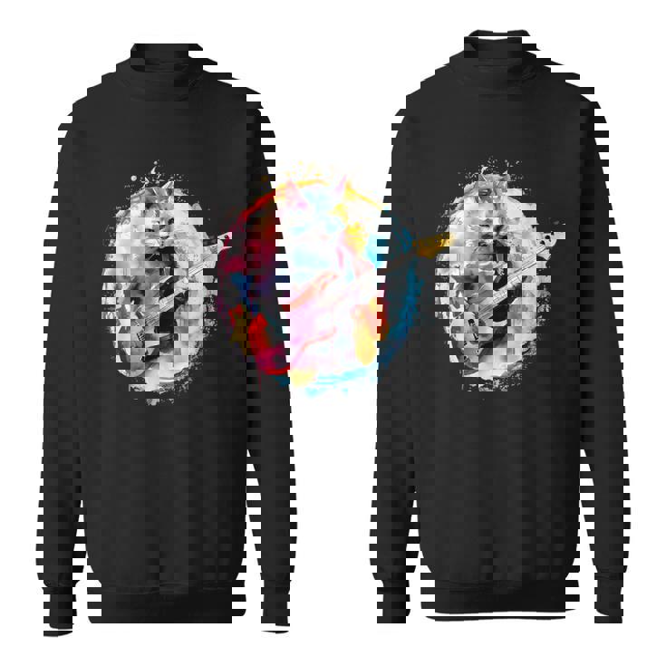 ベースギターを弾く猫水彩グラフィックデザイン スウェットシャツ