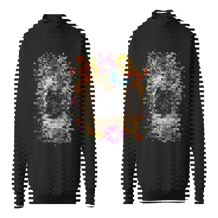 ペキニーズ犬 キュート 花柄 ひまわり コテージコア ママ お父さん スウェットシャツ