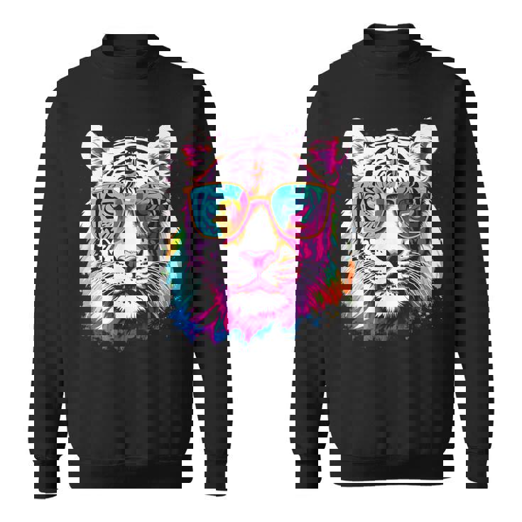 ホワイトタイガー サングラス カラフル アート 動物 虎 スウェットシャツ