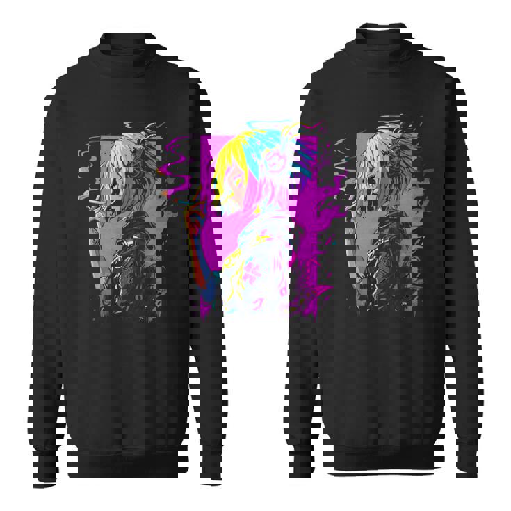 ボヘミアン・ガール、スモーキング・ガールのサイバーパンク・イラストレーション スウェットシャツ