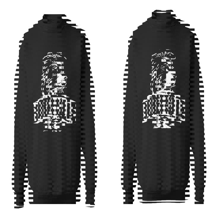 ボーダーコリーのお父さんとかわいい犬の頭を胸に スウェットシャツ