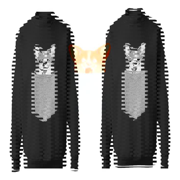 ポケットから覗く可愛いコーギーのデザイン スウェットシャツ