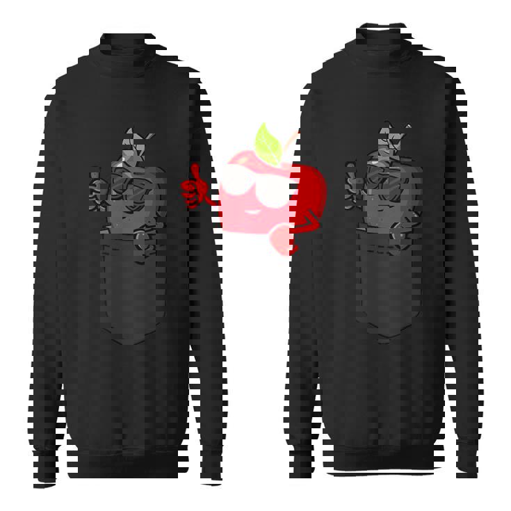 ポケットに入ったクールなリンゴ、サングラスをかけたリンゴのぞき見。 スウェットシャツ