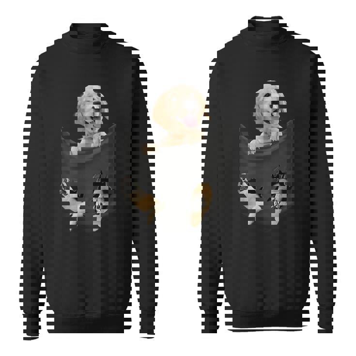 ポケットに入ったゴールデンレトリーバーの犬 ゴールデンパピー のぞき見 スウェットシャツ