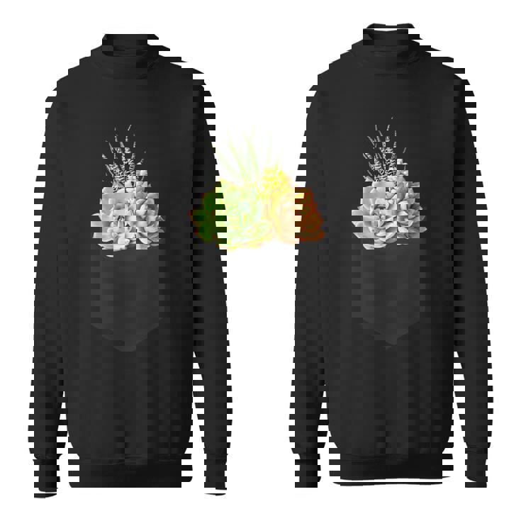 ポケットに入った多肉植物、胸にエケベリアセダム スウェットシャツ