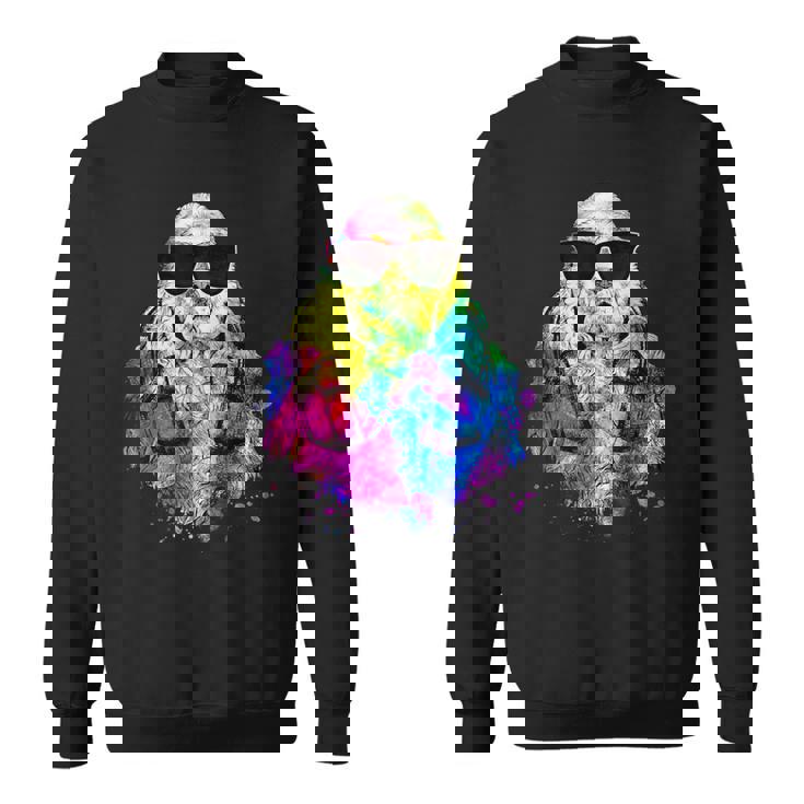 ポップアート アメリカンコッカー スパニエル 犬のポートレート ヘッドフォン付き スウェットシャツ