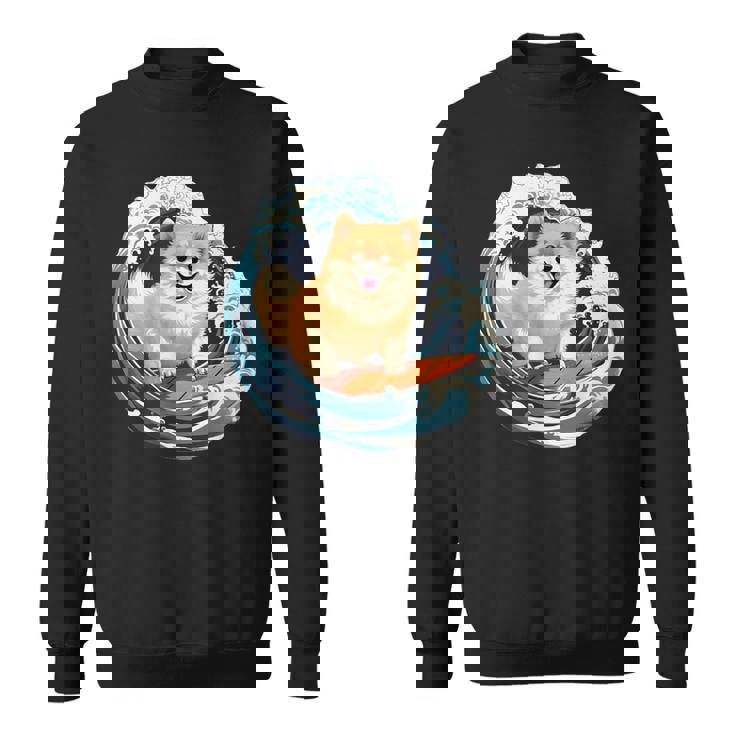 ポメラニアン 面白いtシャツ 犬 イヌ サーフィン 夏 かわいい メンズ 子供 おもしろ 服 グッズ ネタ スウェットシャツ