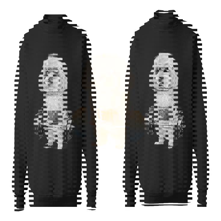 マルチーズドッグ筋トレ バーベルシュラッグバー フィットネス スウェットシャツ