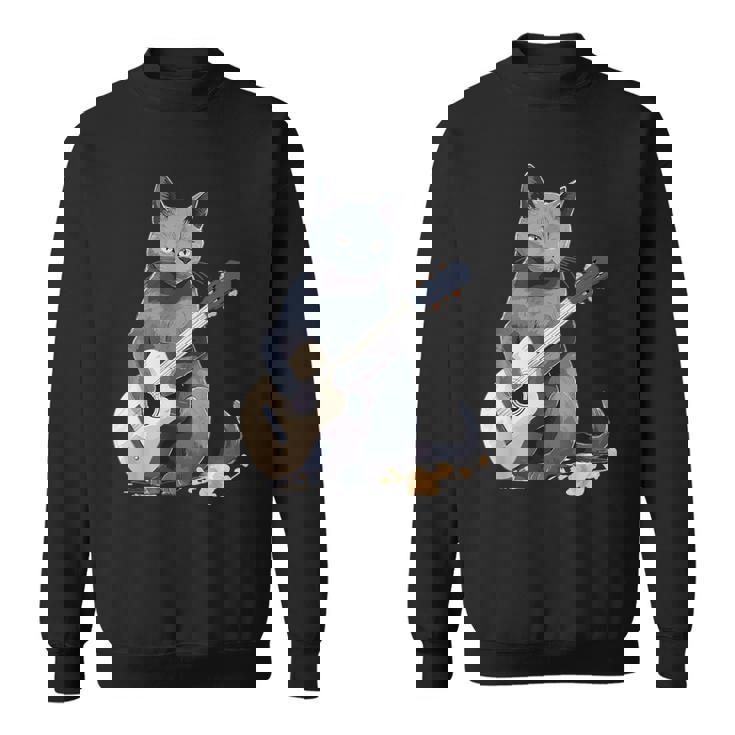 ミュージシャン ロシアンブルー猫 ギタリスト 猫とギター スウェットシャツ