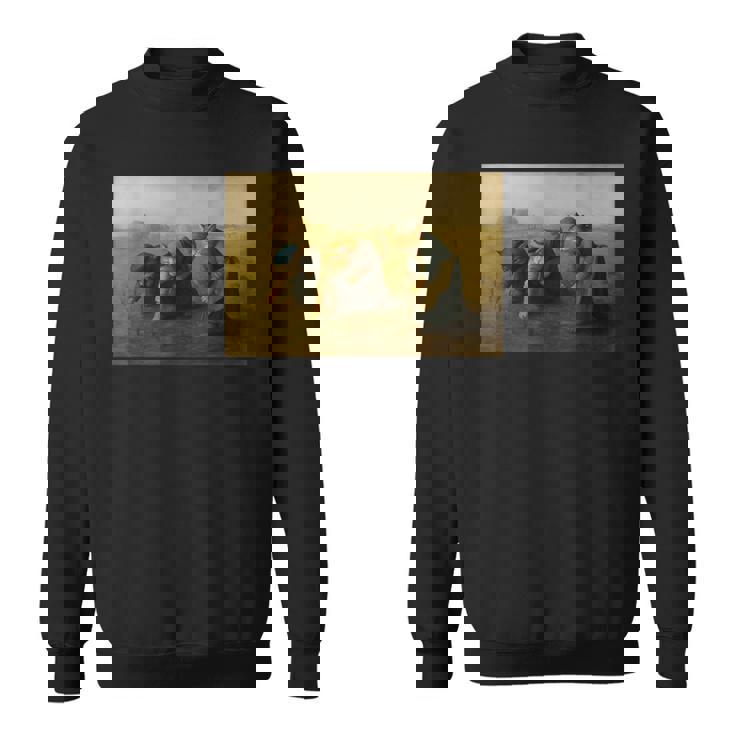 ミレー風アート猫の田植え 農作業をする三匹の猫たち スウェットシャツ