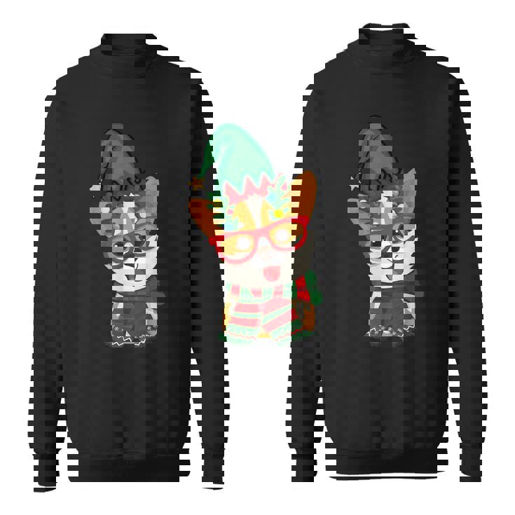 メリークリスマス かわいいオタクウェールズコーギー エルフの帽子とスカーフ付き スウェットシャツ