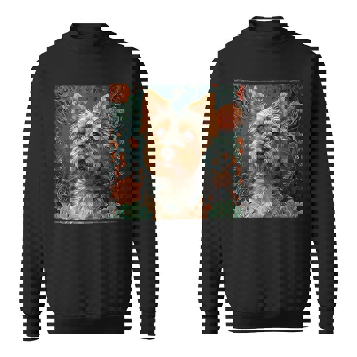 ヨークシャーテリア、ボーホースタイルのグラフィックの周りに多肉植物が描かれています。 スウェットシャツ