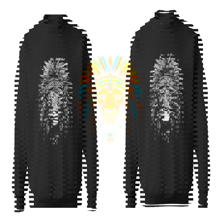 ライオン インディアン ヘッドドレス 羽 部族 ライオン スウェットシャツ