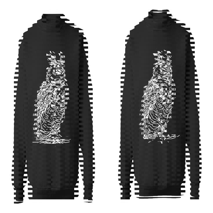 ラインアート 鳥・鳥類学者 オオツノフクロウ スウェットシャツ