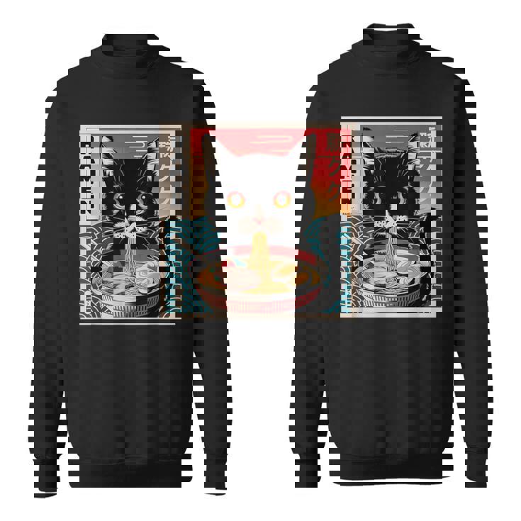 ラーメンと黒猫 和風ビンテージ スウェットシャツ