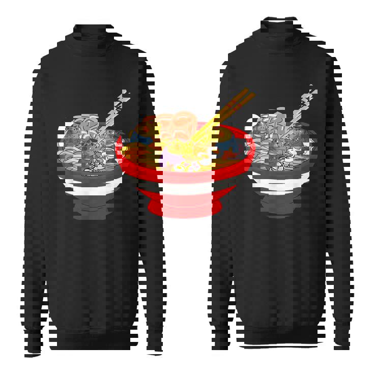 ラーメンを食べる三匹のかわいいカエルのお揃い アニメ恋人 食通 スウェットシャツ