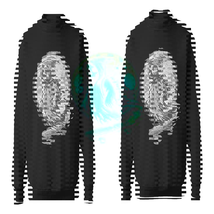 レトロ スケーター オバケ スカル スケートボード ハロウィン 不気味 スケルトン 骸骨 面白い ギフト ストリート スウェットシャツ