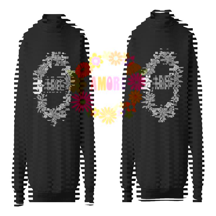 レトロ ボーホー フラワー アモーレ 愛 イタリア語 イタリア 旅行 スウェットシャツ