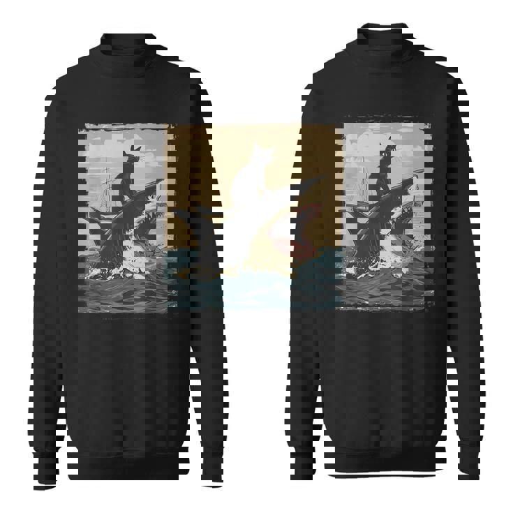 レトロ 猫 噛む サメ ユーモラス 猫 駄洒落 ミーム 猫s サメ スウェットシャツ