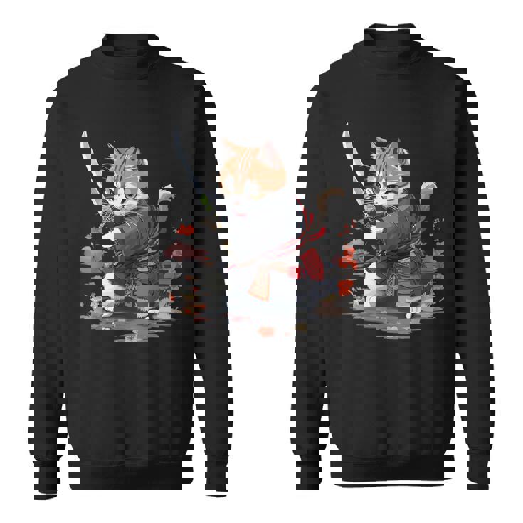 レトロな日本の侍猫グラフィック 猫愛好家 スウェットシャツ