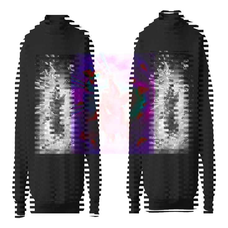 レーザーアイズスペースキャットライディングナマケモノ、ラマ-レインボー スウェットシャツ