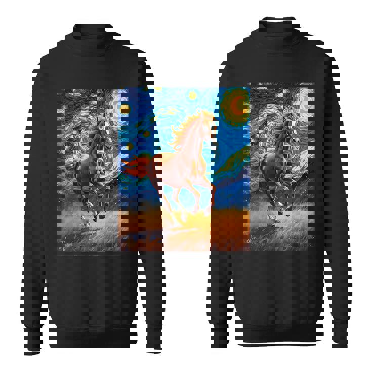 ヴァンゴッホの星空の夜ワイルドホースマスタングアニマル愛好家 スウェットシャツ