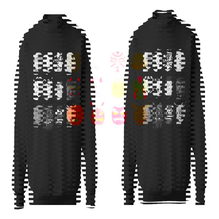 ヴィンテージ グラフィカル 日本 アート 天狗 きつね ひょっとこ マスク スウェットシャツ