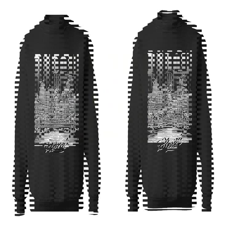 ヴィンテージ ピッツバーグ スカイライン ドローイング バーグ スチール シティ ブリッジ スウェットシャツ