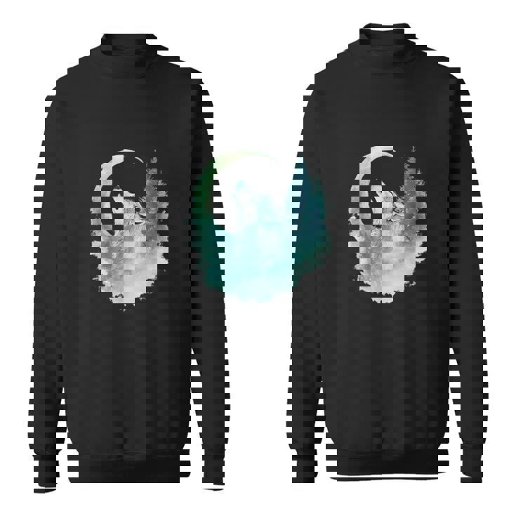 三日月の下で遠吠えするオオカミ 野生動物 スウェットシャツ