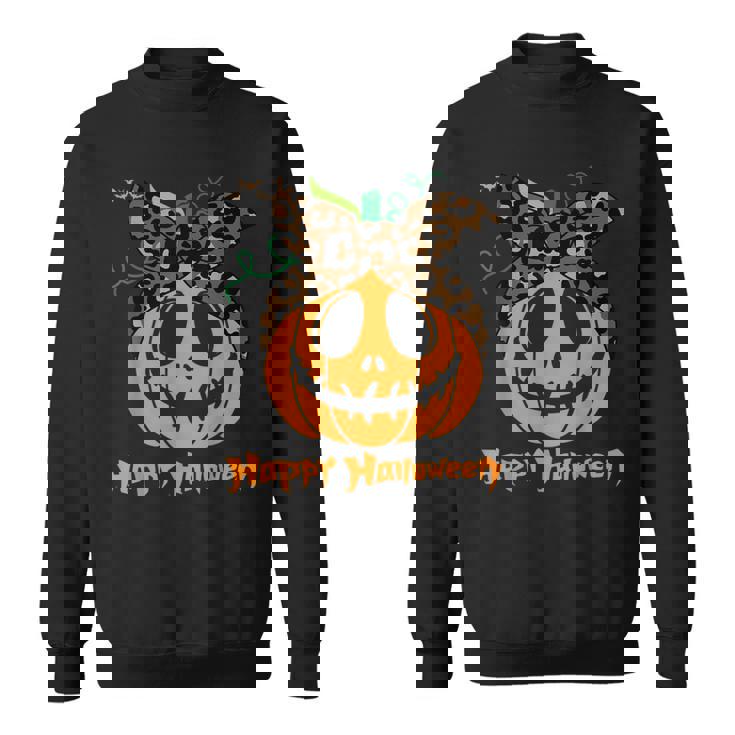 不気味なカボチャ ヒョウ柄 乱雑なお団子 ハロウィン 面白い スウェットシャツ