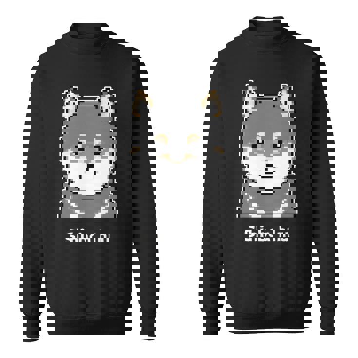 丸顔の黒柴さんのドット絵 長袖tシャツ スウェットシャツ