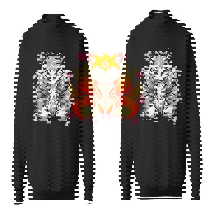 九尾 狐 きつね 日本の桜 スウェットシャツ