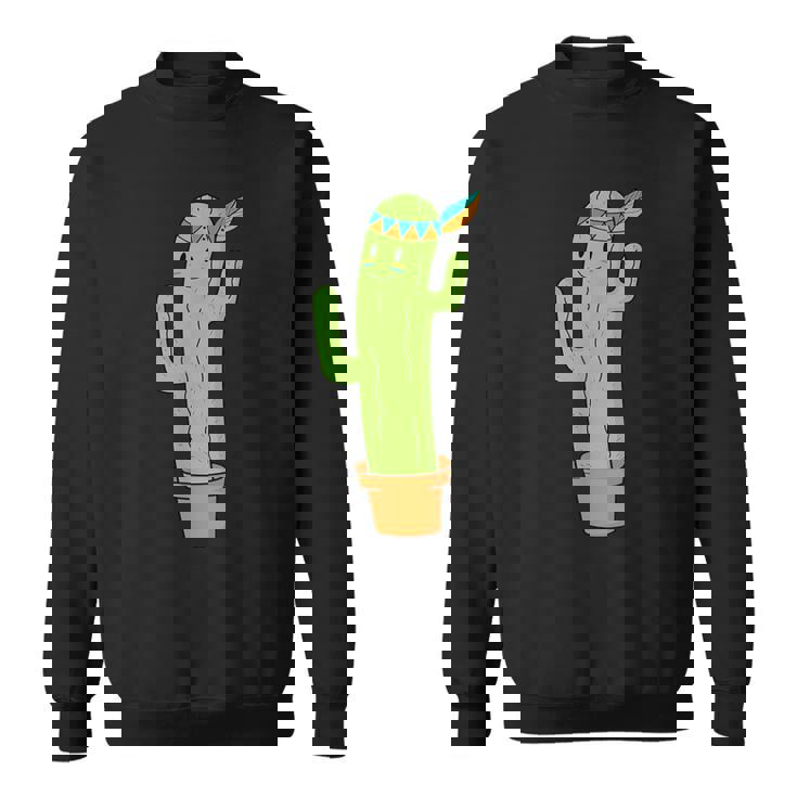 先住民のサボテンと頭飾りと羽 スウェットシャツ