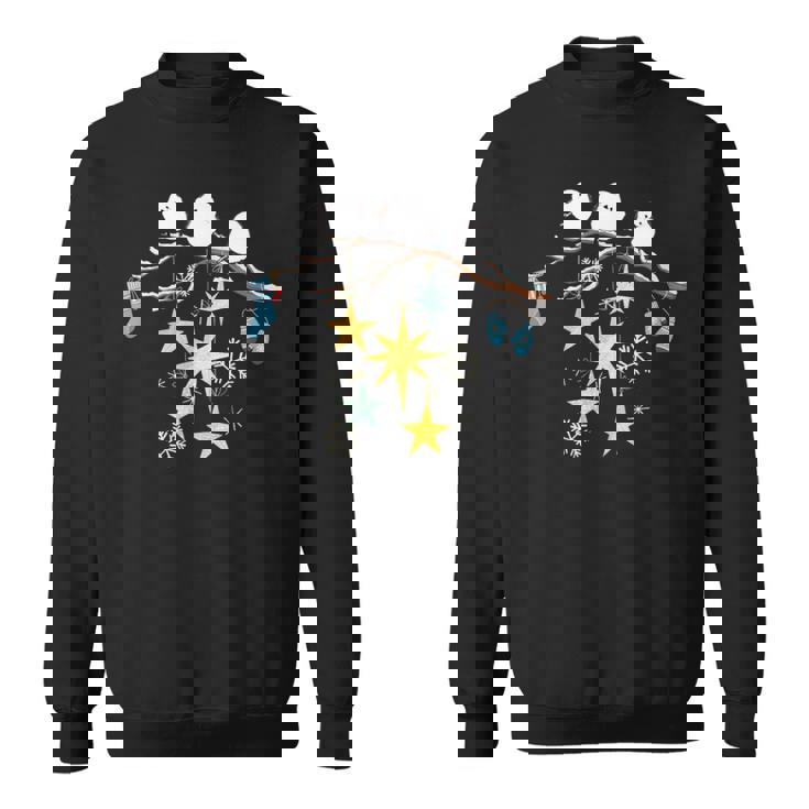 冬の飾り付けを楽しむ北海道の小鳥 シマエナガ 雪の結晶 スウェットシャツ