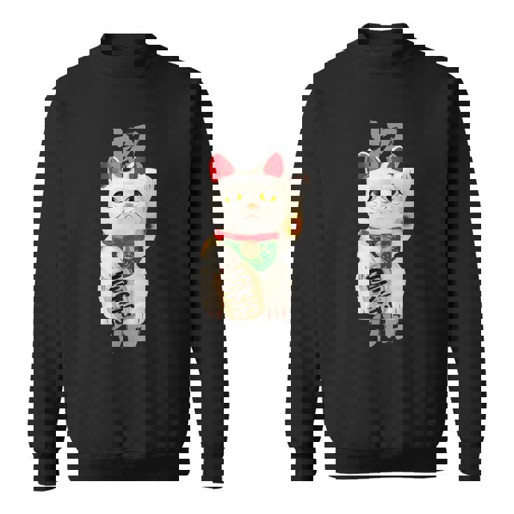 和風招き猫デザイン 縁起物アート 招福と金運アップ スウェットシャツ