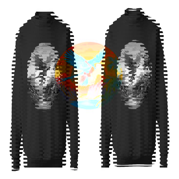 夕日の美しいコンゴウインコ、スカーレットコンゴウインコ スウェットシャツ