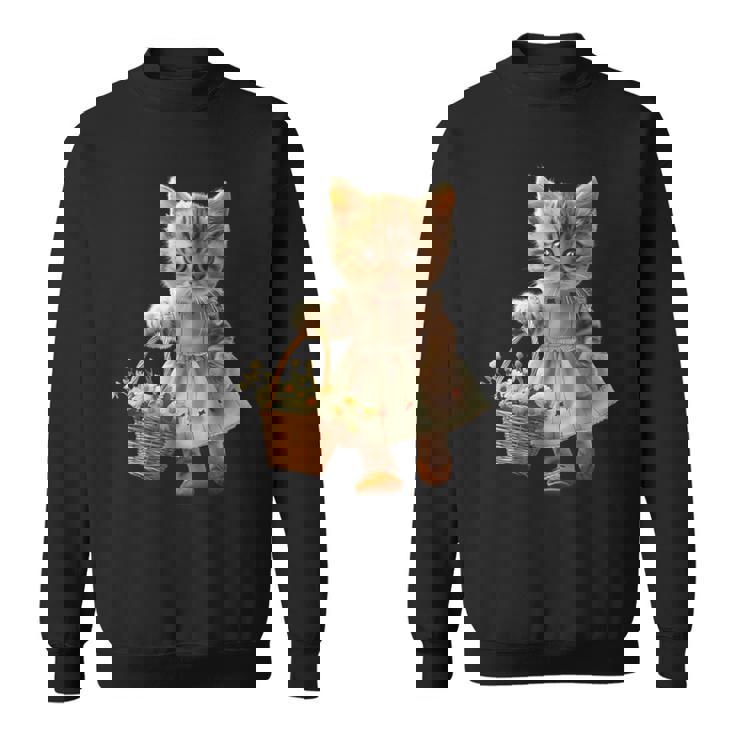 子猫、茶トラ、かわいい、おもしろい、癒し、花かご、ワンピース、可愛い、花束 スウェットシャツ