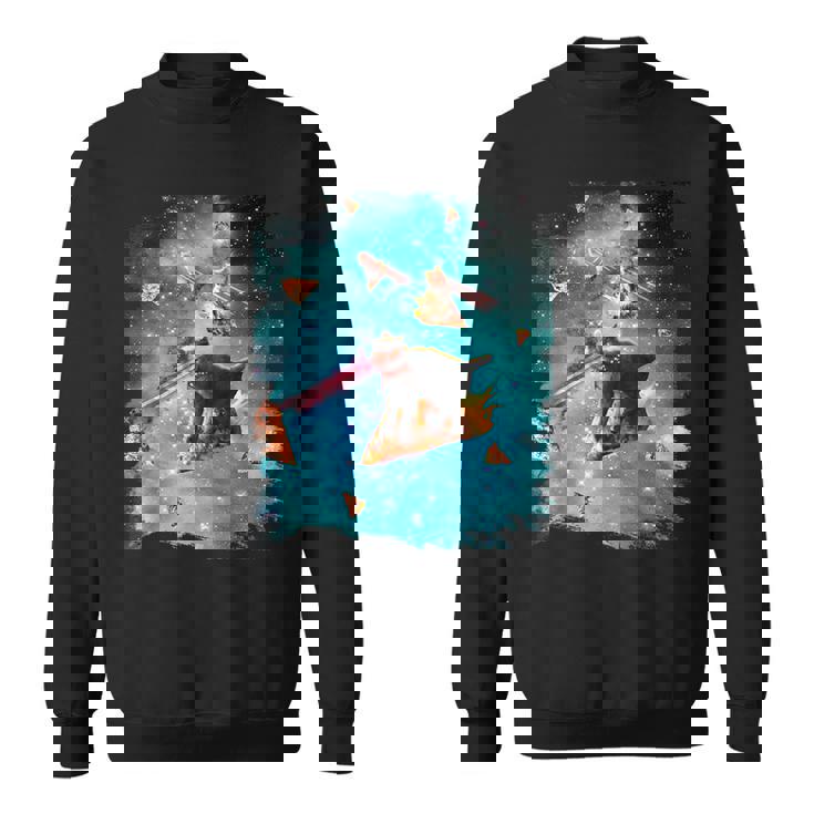 宇宙 レーザー目 猫 ピザに乗る猫 ギャラクシーキャット スウェットシャツ