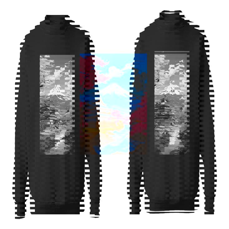 寺と富士山のある日本の風景 スウェットシャツ