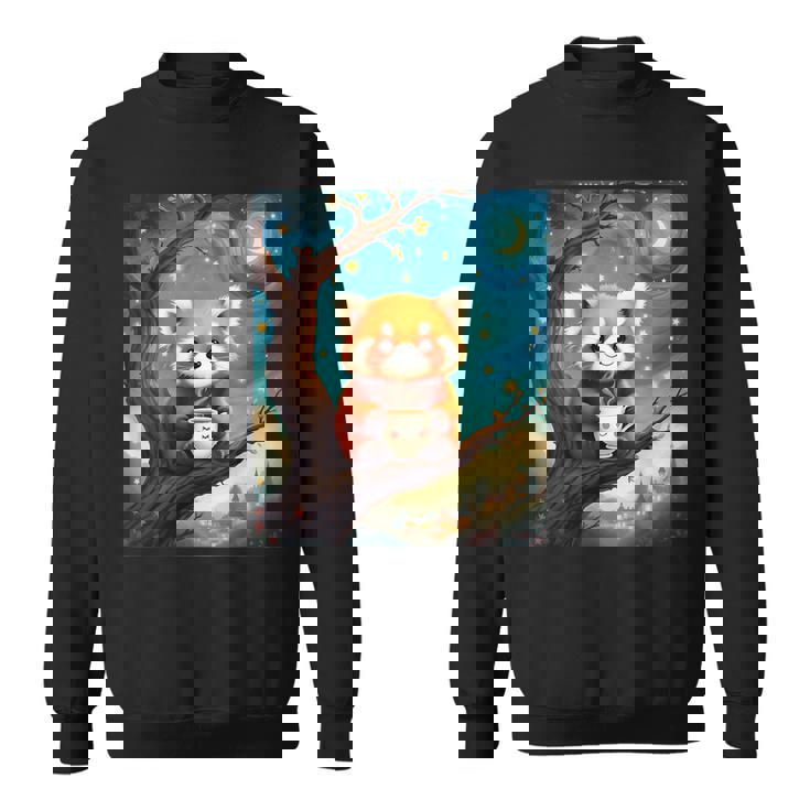 愛らしいレッサーパンダとティーカップの星月夜イラスト スウェットシャツ