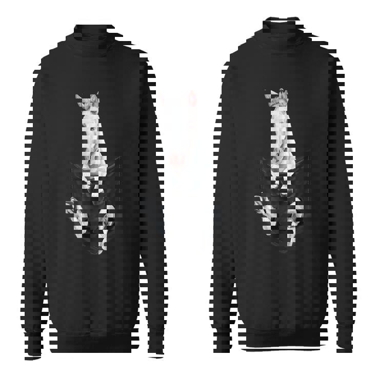 愛らしい白い馬のポケット スウェットシャツ