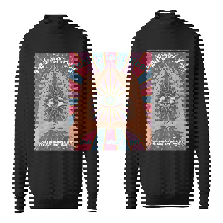 手、三角形、すべてが見える目を持つイルミナティデザイン。 スウェットシャツ