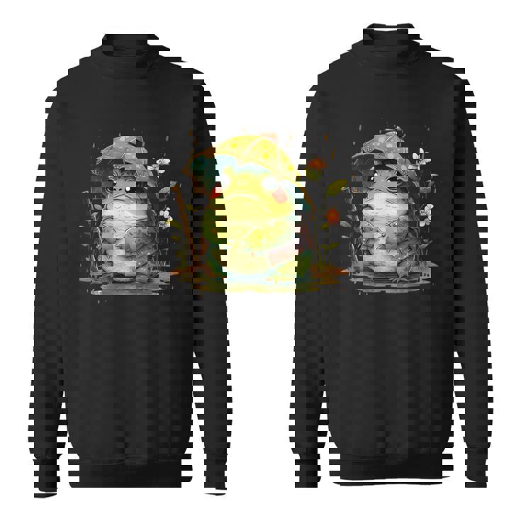 日本のかわいいコテージコアフロッグ 不機嫌な日本のカエル スウェットシャツ