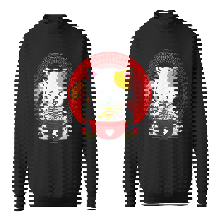 日本のカワイイ アニメ 猫 麺丼 猫 ラーメンを食べる スウェットシャツ