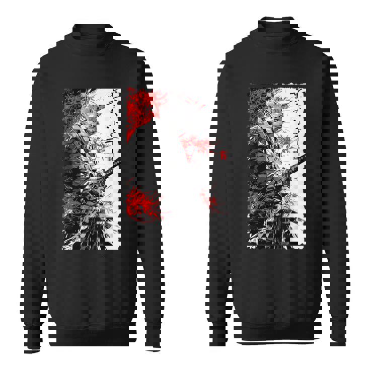 日本のクモユリ 侍 猫 グランジ 浮世絵 アニメアート スウェットシャツ