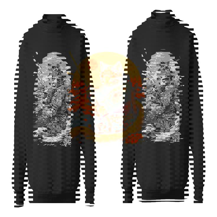 日本のサムライキャットプリント スウェットシャツ